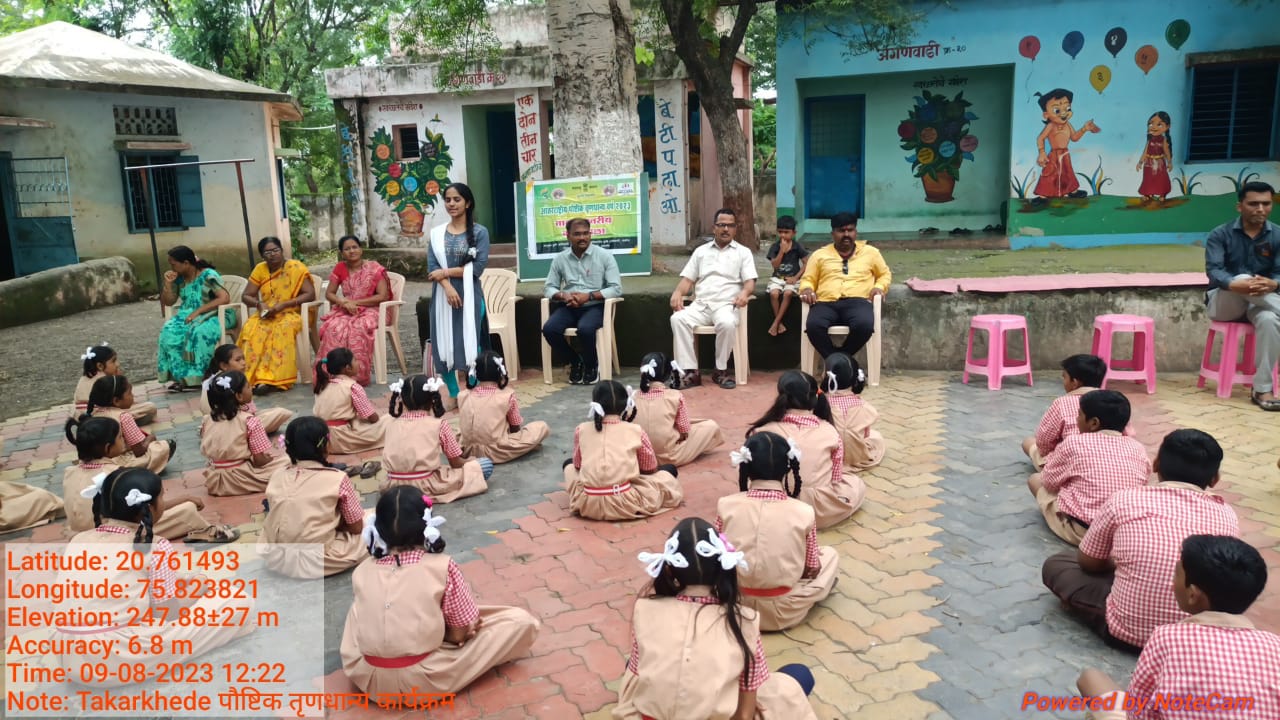 आंतरराष्ट्रीय पौष्टिक तृणधान्य कार्यक्रम मौजे.टाकरखेडे येथे घेण्यात आला त्याप्रसंगी मंडळ कृषि अधिकारी कु.चासकर मॅडम,सर्व शिक्षक वृंद, कृषि सहाय्यक अकील तडवी आणि विद्यार्थी उपस्थित होते